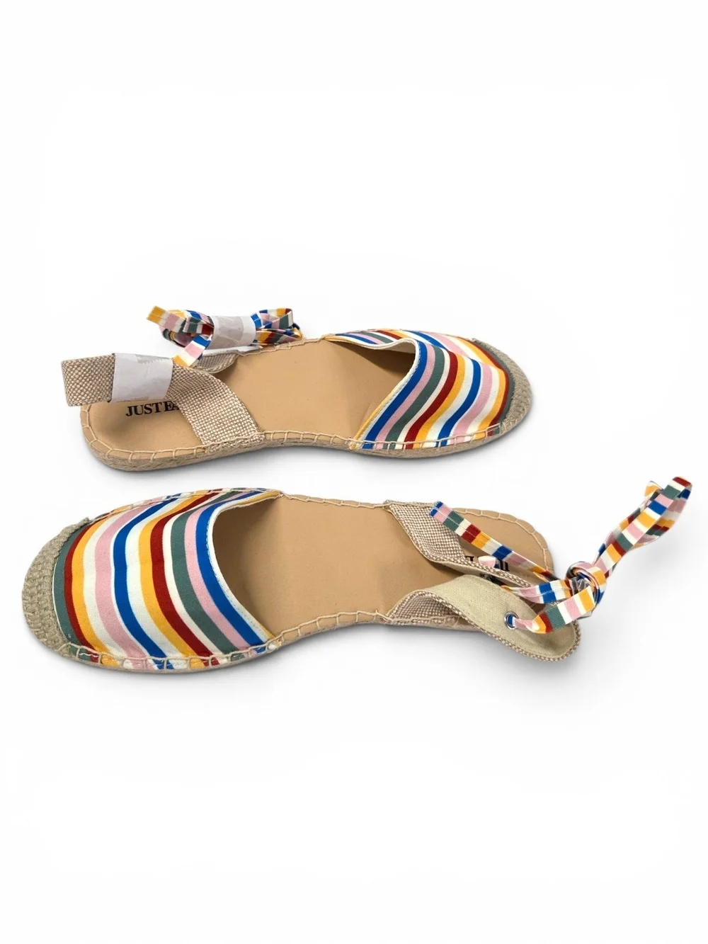JustFab Ayla Rainbow Striped Espadrille Sandals Ankle Ties Size 11 NWOT